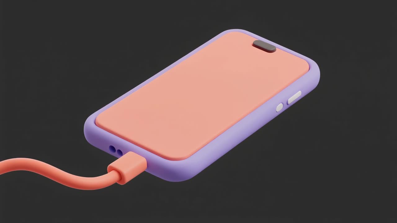 Smartphone stilizzato che si collega a un cavo di ricarica