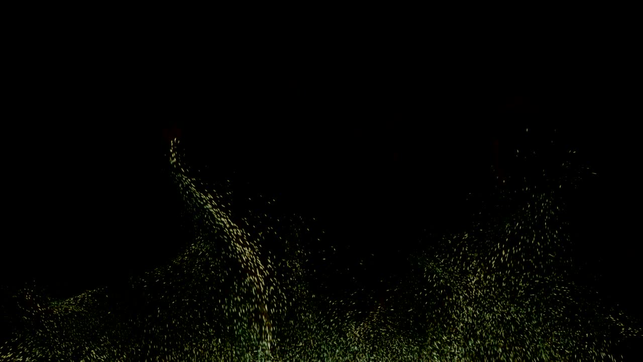 Glowing particles with trails climb the screen and fill the frame.