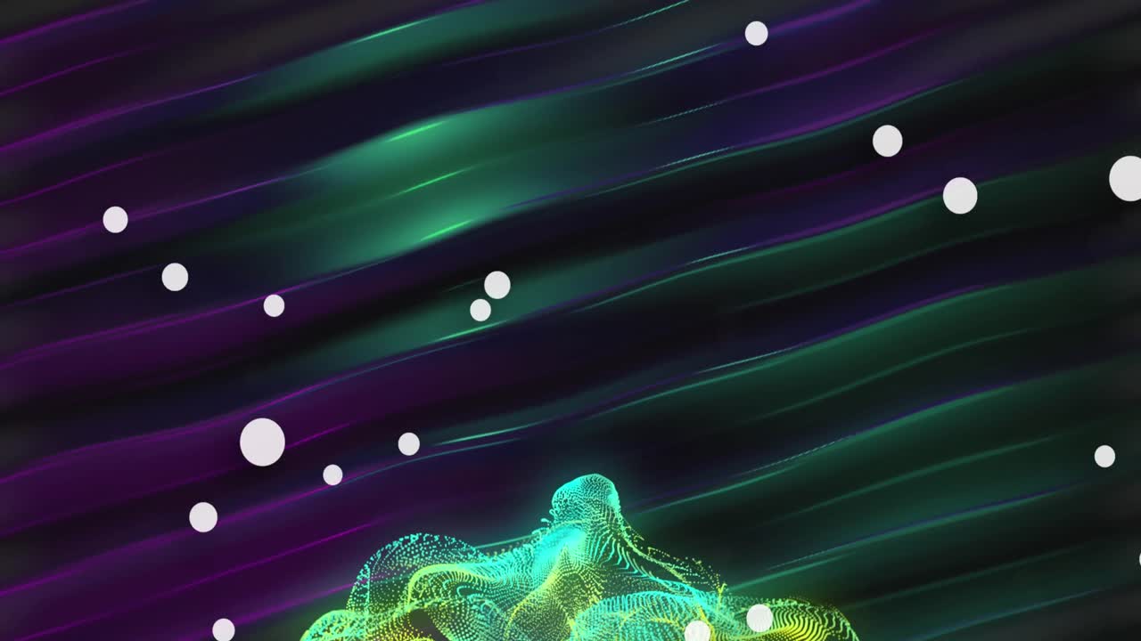 animación de manchas verdes y ondas sobre fondo negro.