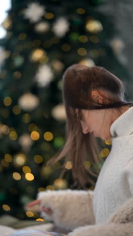 young woman near a christmas tree