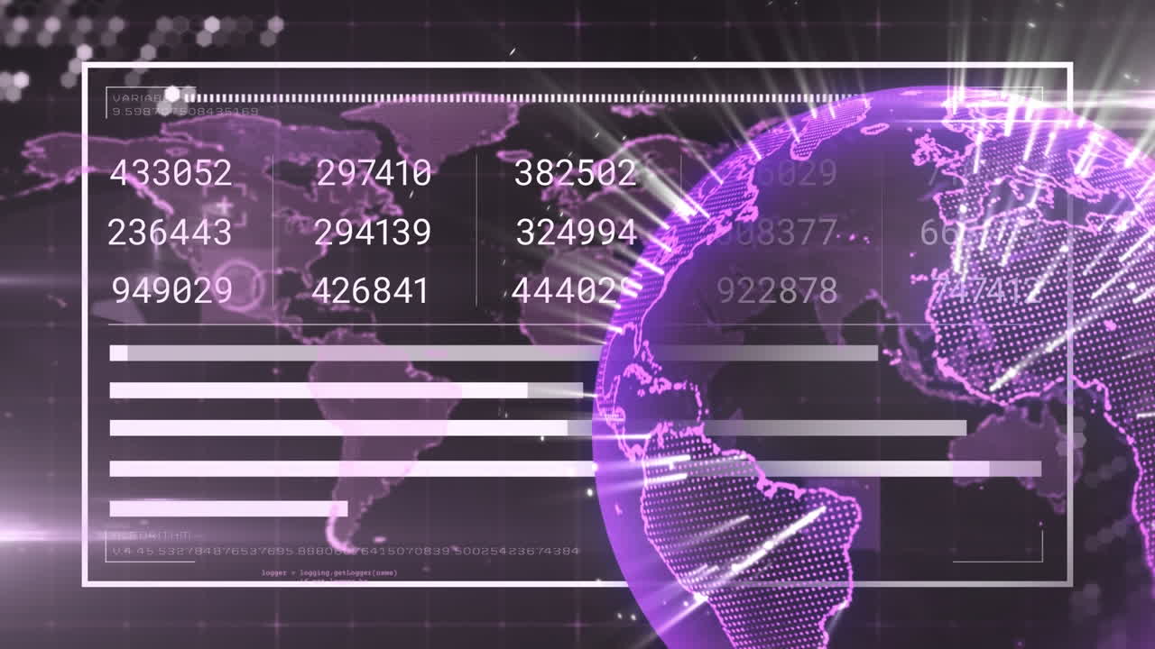 animaciones de la interfaz digital y el globo sobre fondo oscuro