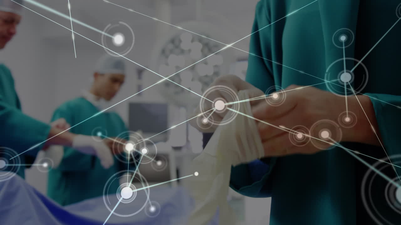 수술 중에 다양한 외과 의사 간의 연결 네트워크의 애니메이션