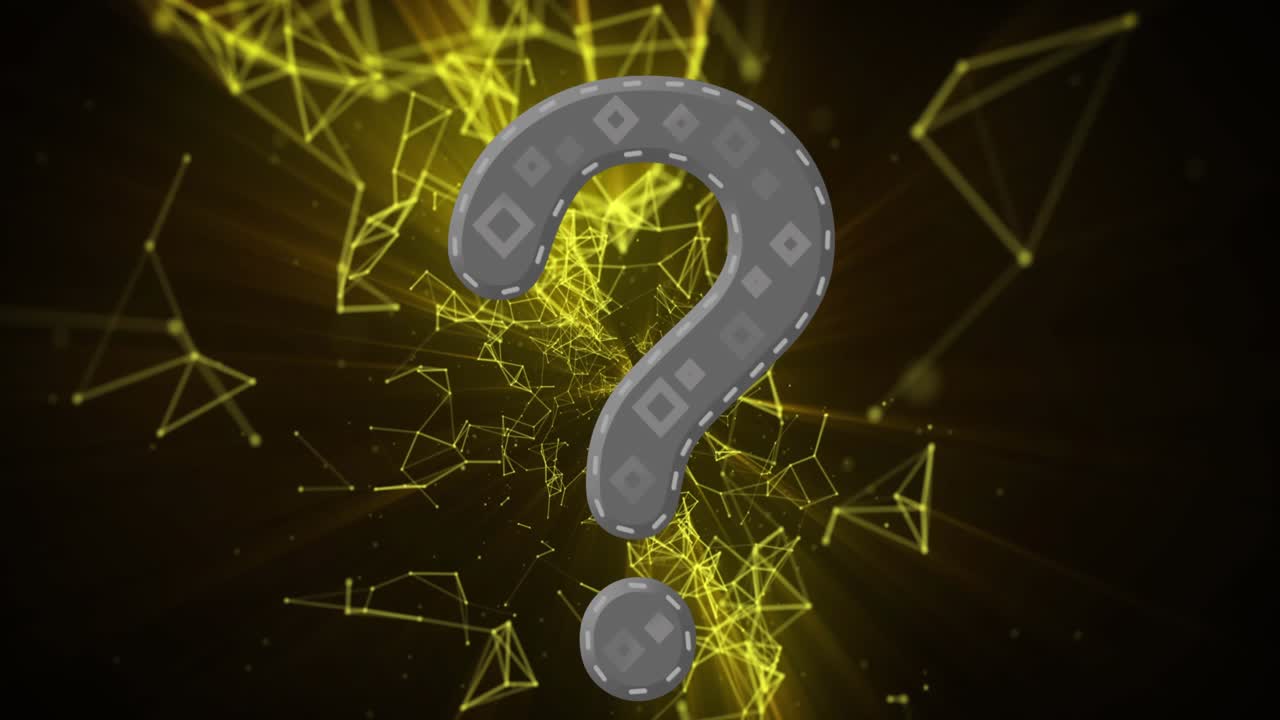 Un'animazione digitale di un simbolo di punto interrogativo su sfondo nero