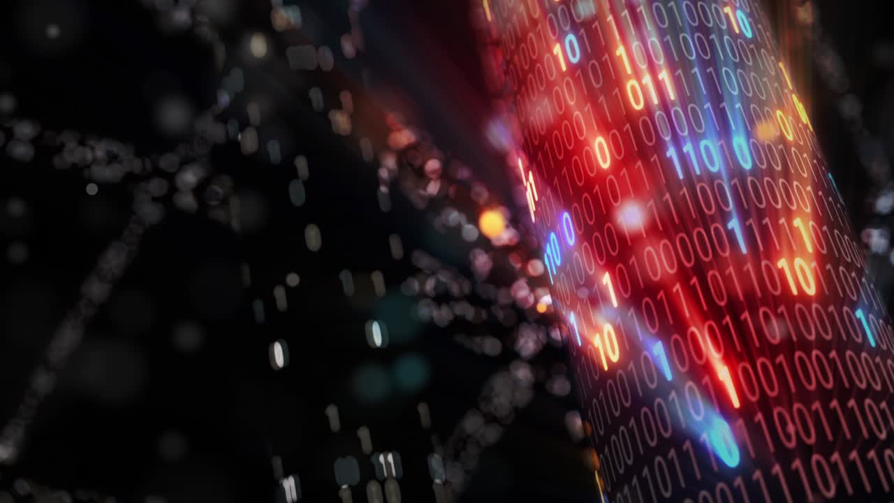 Abstract seamless red and blue hacking digital binary code matrix 01 background loop. Hacker, dark web, matrix, Digital data code in safety security technology concept.