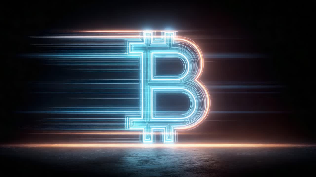 Dynamic Bitcoin Logo with Illuminating Trails Representing Speed and Innovation in Cryptocurrency Technology