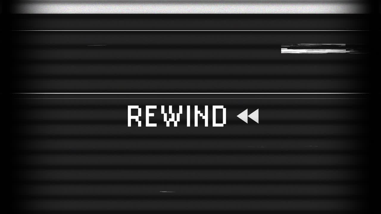 Teks Putar Ulang VHS Retro dengan Efek Glitch dan Statis