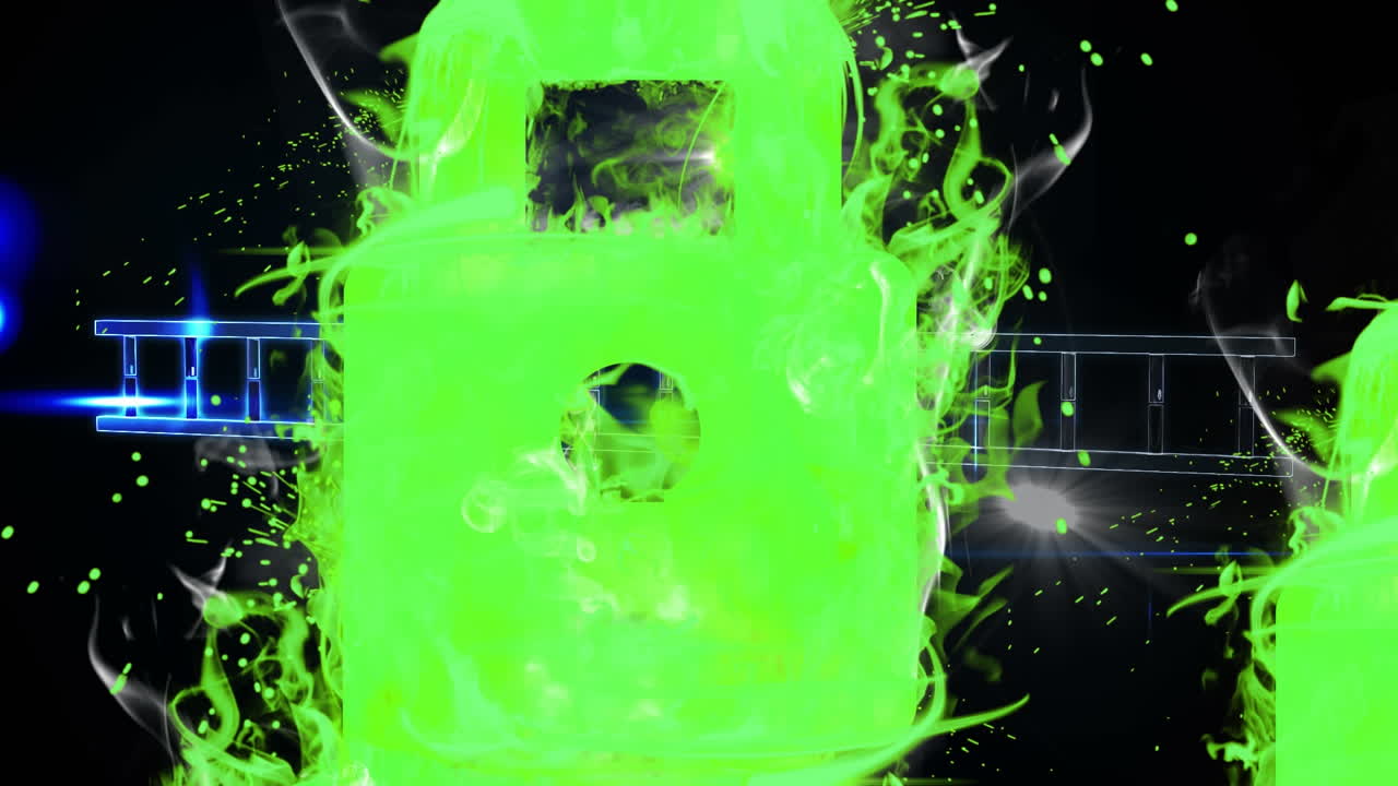 animación de la red de conexiones con iconos de seguridad de candado sobre codificación binaria,hacker