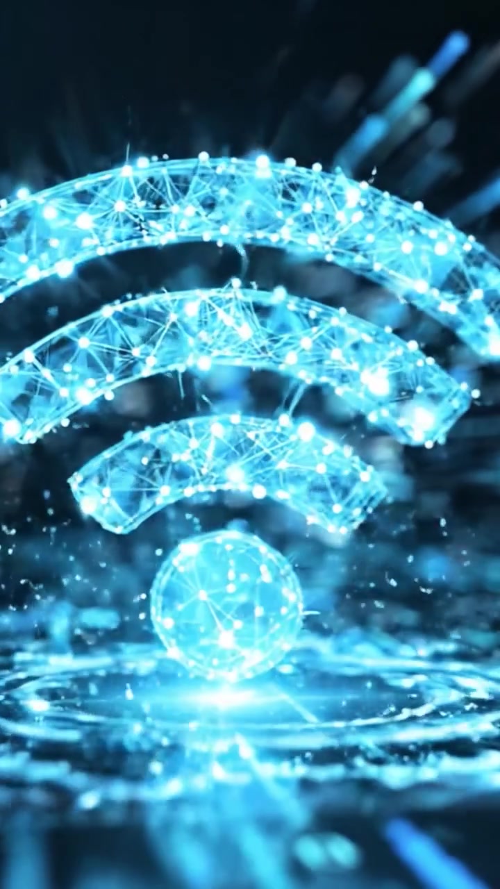 En fængslende udforskning af digital kommunikation, der viser dynamiske elementer af teknologisk fremskridt og datatransmission i en abstrakt repræsentation af konnektivitet