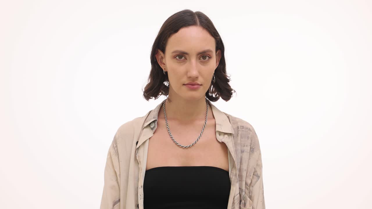 Portrait of a Woman with Necklace and Shirt
