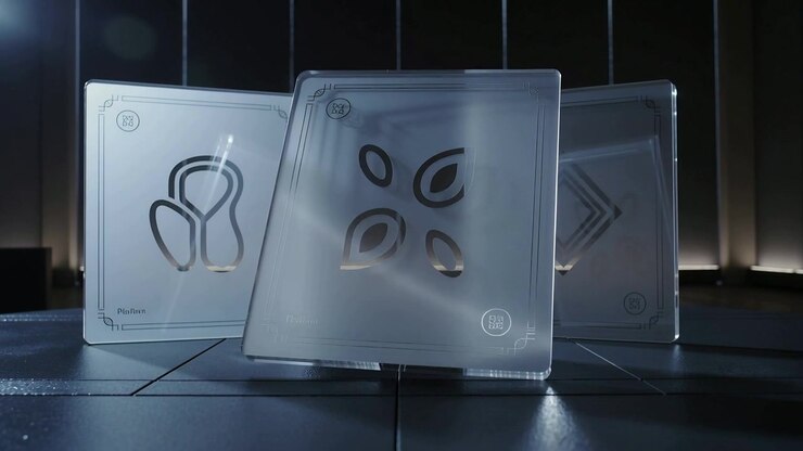 Tilting clear panel forward right on studio tiles, frames causing cutout glares among three panels
