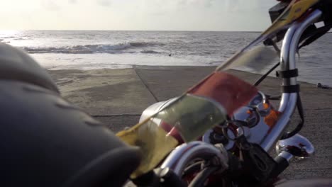 Tibetan-Buddhist-Prayer-Cotton-Flag-on-bullet-bike-sunset-beach