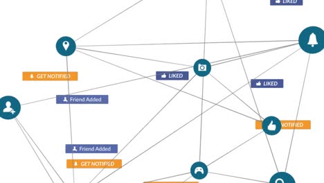 Animation-Fallender-Social-Media-Symbole-über-Ein-Netzwerk-Von-Verbindungen