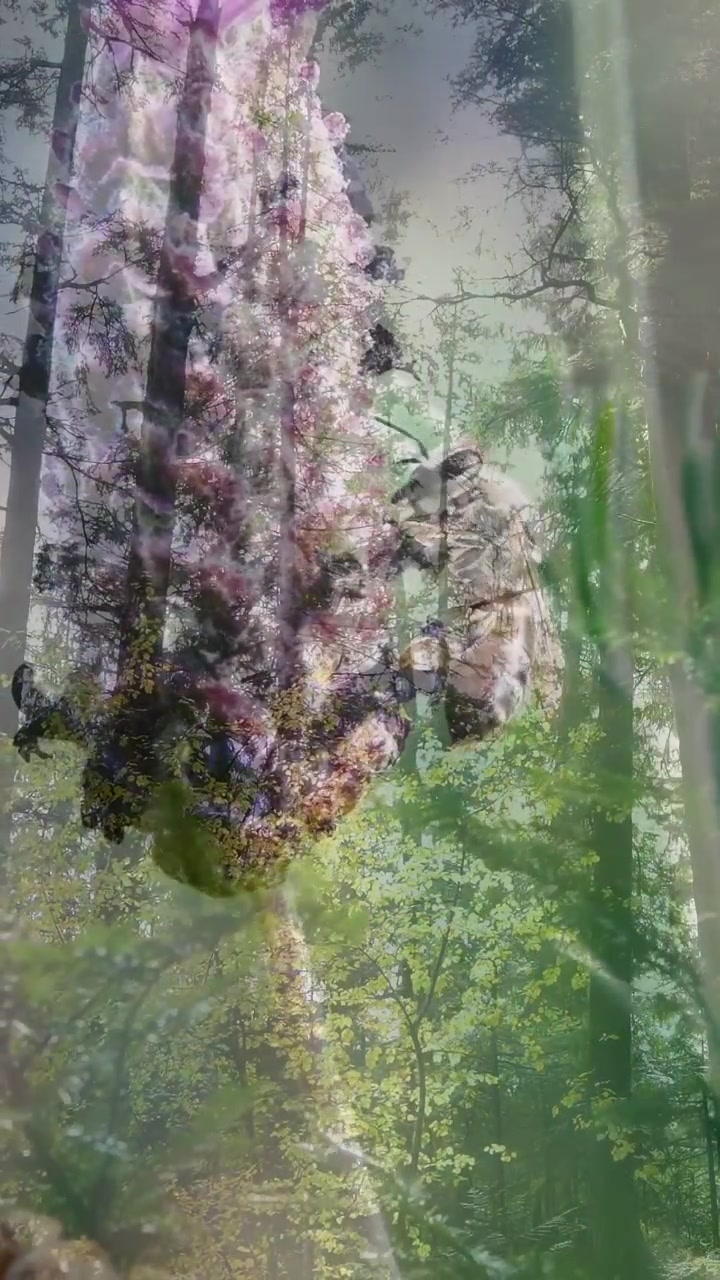 Vertical video: Breeze pushing floral spike drifting, insects shifting, revealing layered scene
