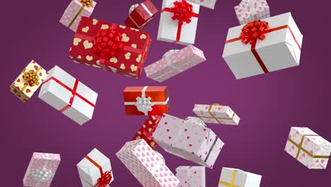 falling valentine day presents on purple background
