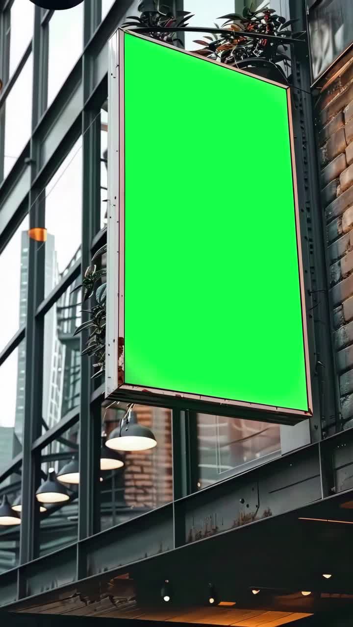Hanging sign mockup on building animation, transparent 4K video, green ...