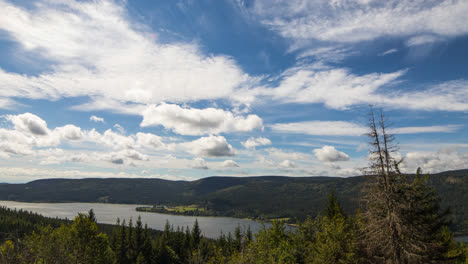 sunny timelapse shot at schluchsee in black forest, germany