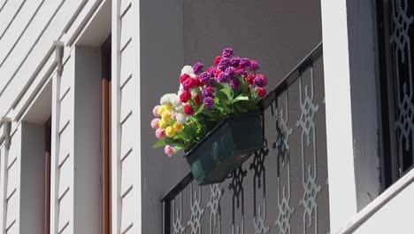 colorful flowers on a balcony