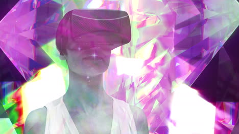 animation of data processing over woman using vr headset