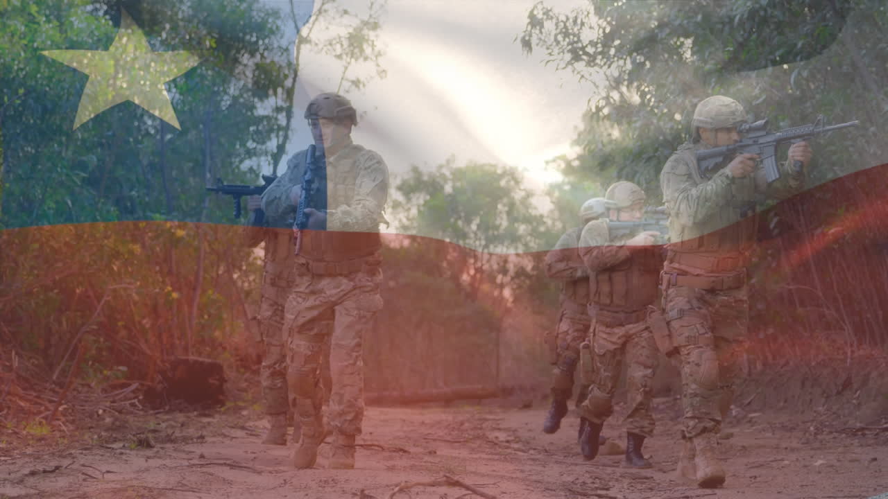 animação da bandeira do chile sobre vários soldados