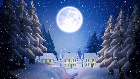 Winter-scenery-with-full-moon-and-falling-snow