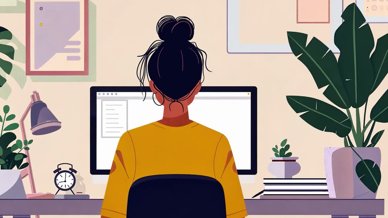 A woman working from home at her desk