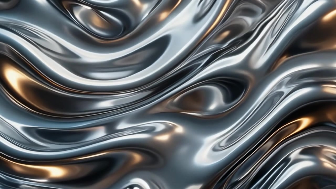 Abstract Liquid Metal Surface with Flowing Silver Waves
