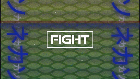 animación del texto de la lucha en blanco e interferencia sobre el texto japonés azul en patrón verde