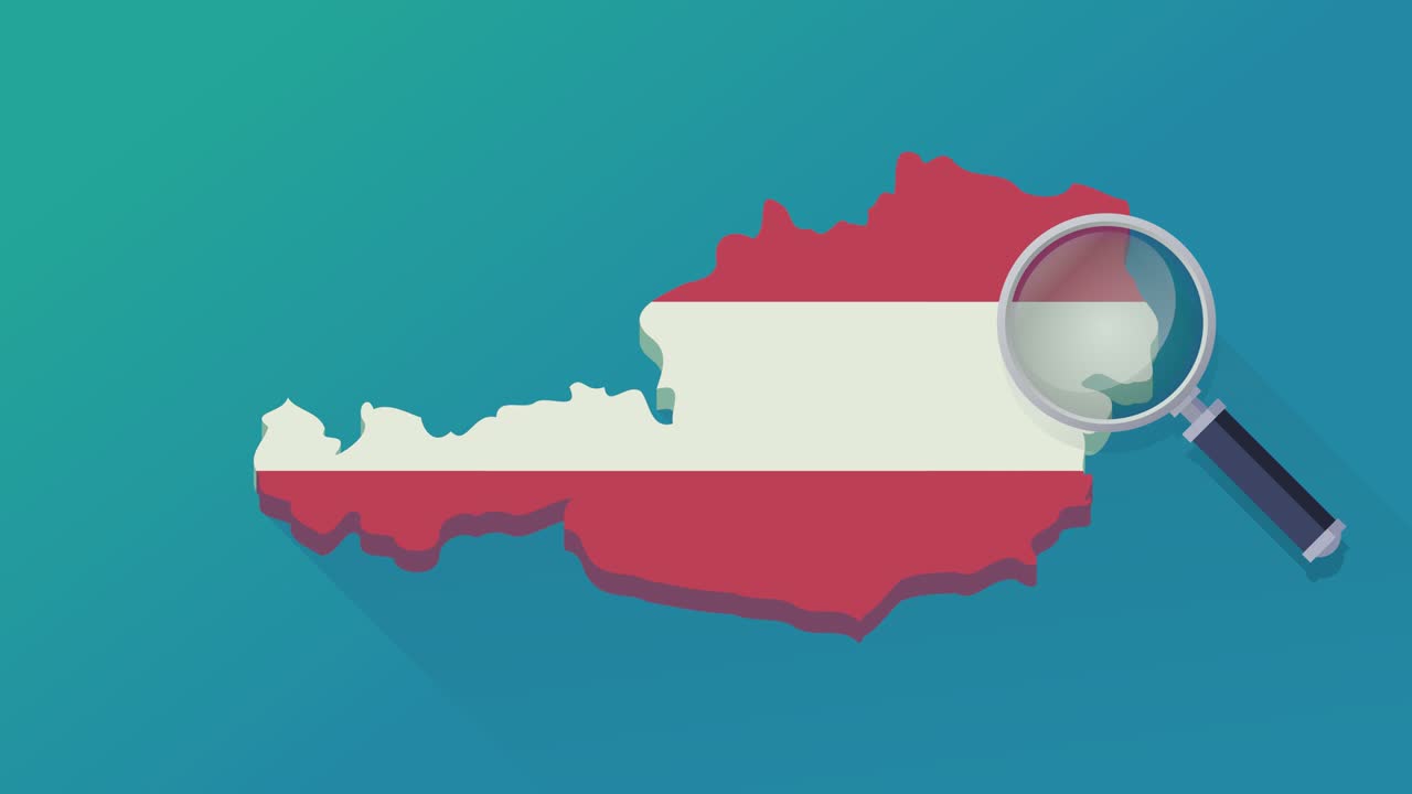 푸른 배경에 발이 그려진 오스트리아 지도에서 창으로 순환 검색 (평평한 디자인)