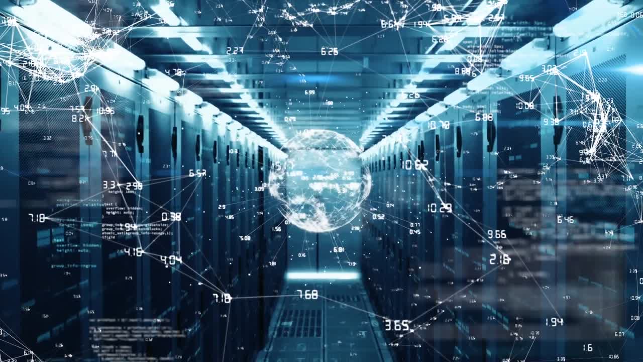 컴퓨터 서버 에 대한 연결 네트워크, 글로브 및 데이터 처리의 애니메이션