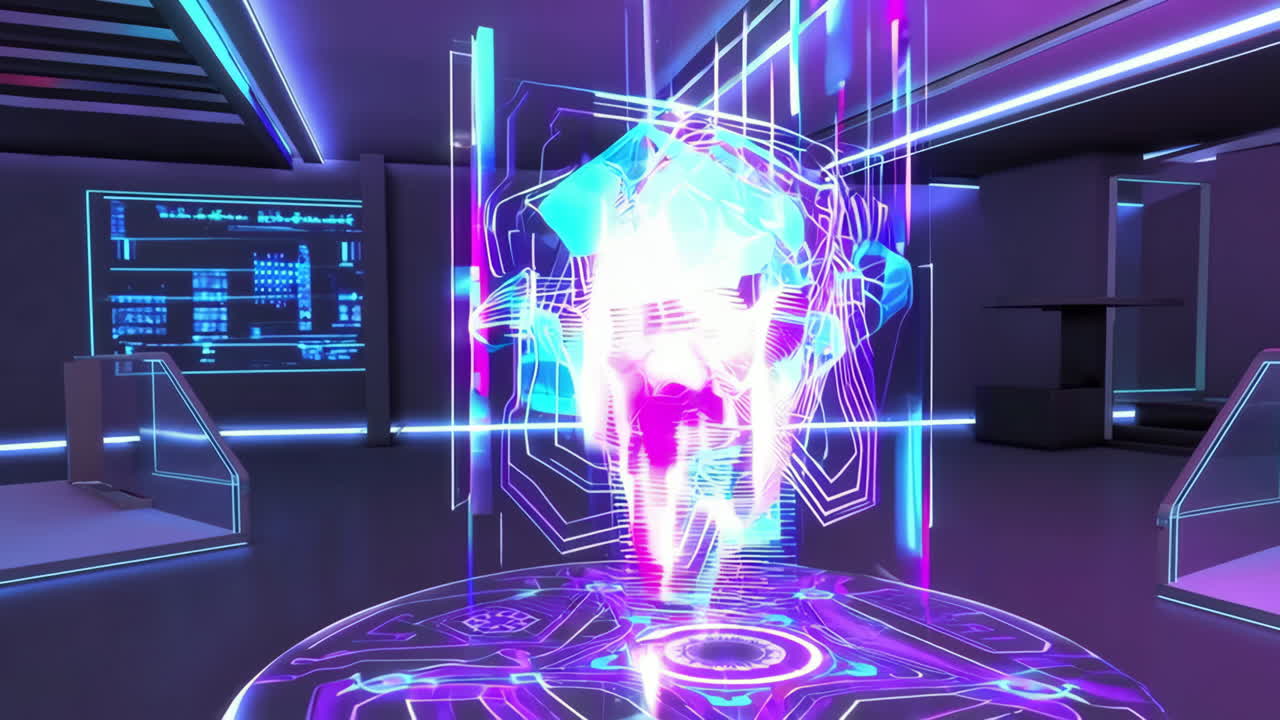 Dynamic Holographic Projections in a Futuristic Cyberpunk Environment