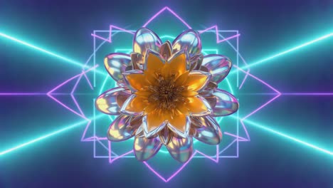 abstract iridescent flower with neon geometric background