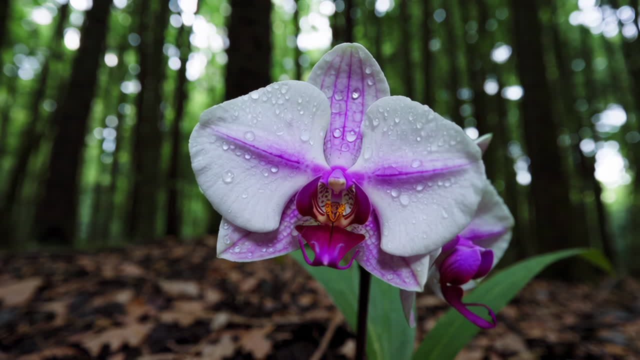 Purple and White Orchid in a Forest