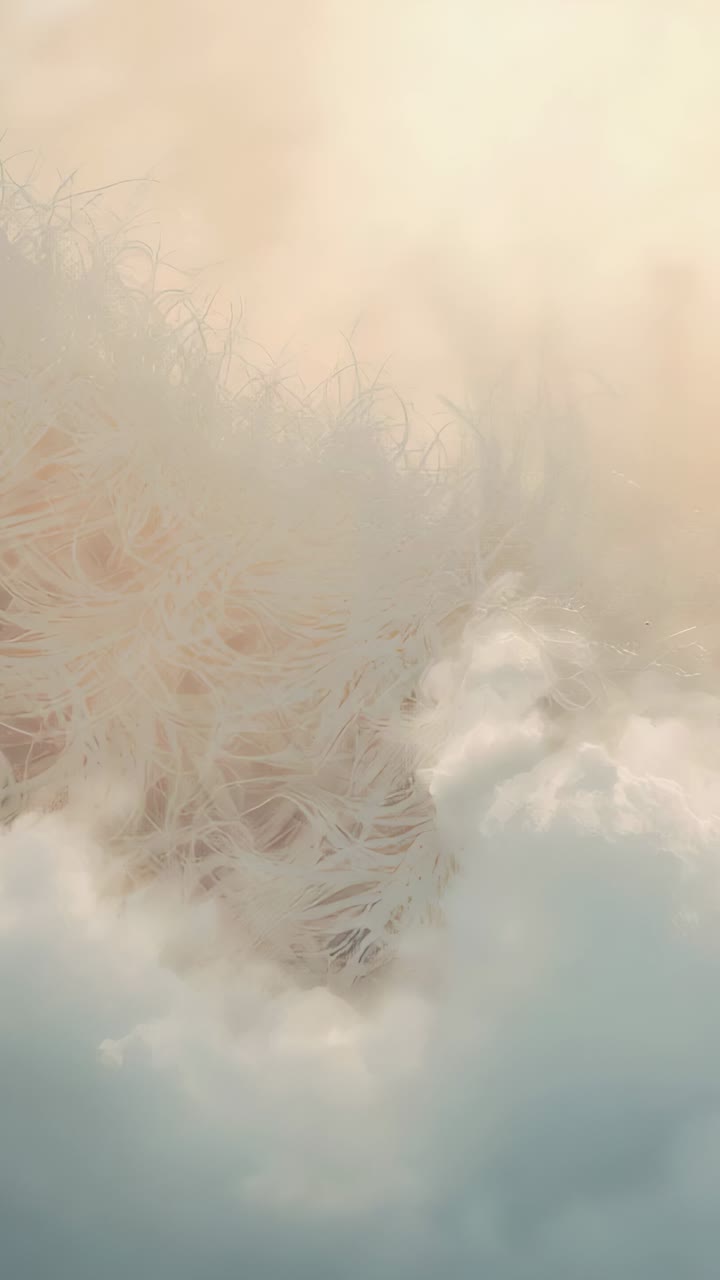 Vertical video: Light diffusing, left tuft drifting and revealing strands in sky haze