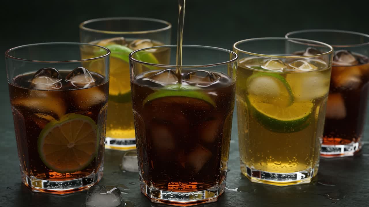 Refreshing Glasses of Mixed Beverages with Citrus Garnish Served Over Ice, Showcasing a Vibrant and Inviting Drink Presentation Ideal for Social Gatherings
