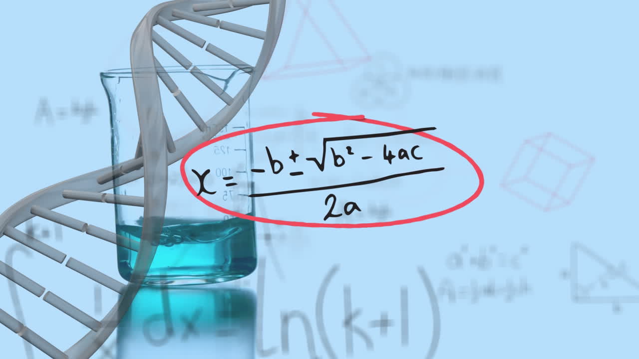 수학적 방정식과 dna 줄을 컵 위에 애니메이션화