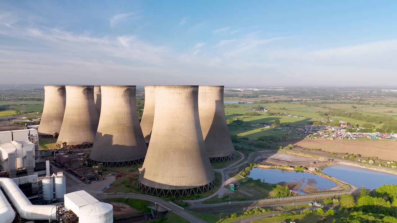 Drone video of the Ratcliffe-on-Soar Power Station decommissioned coal-fired power station.