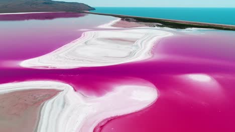 aerial view of a pink salt lake