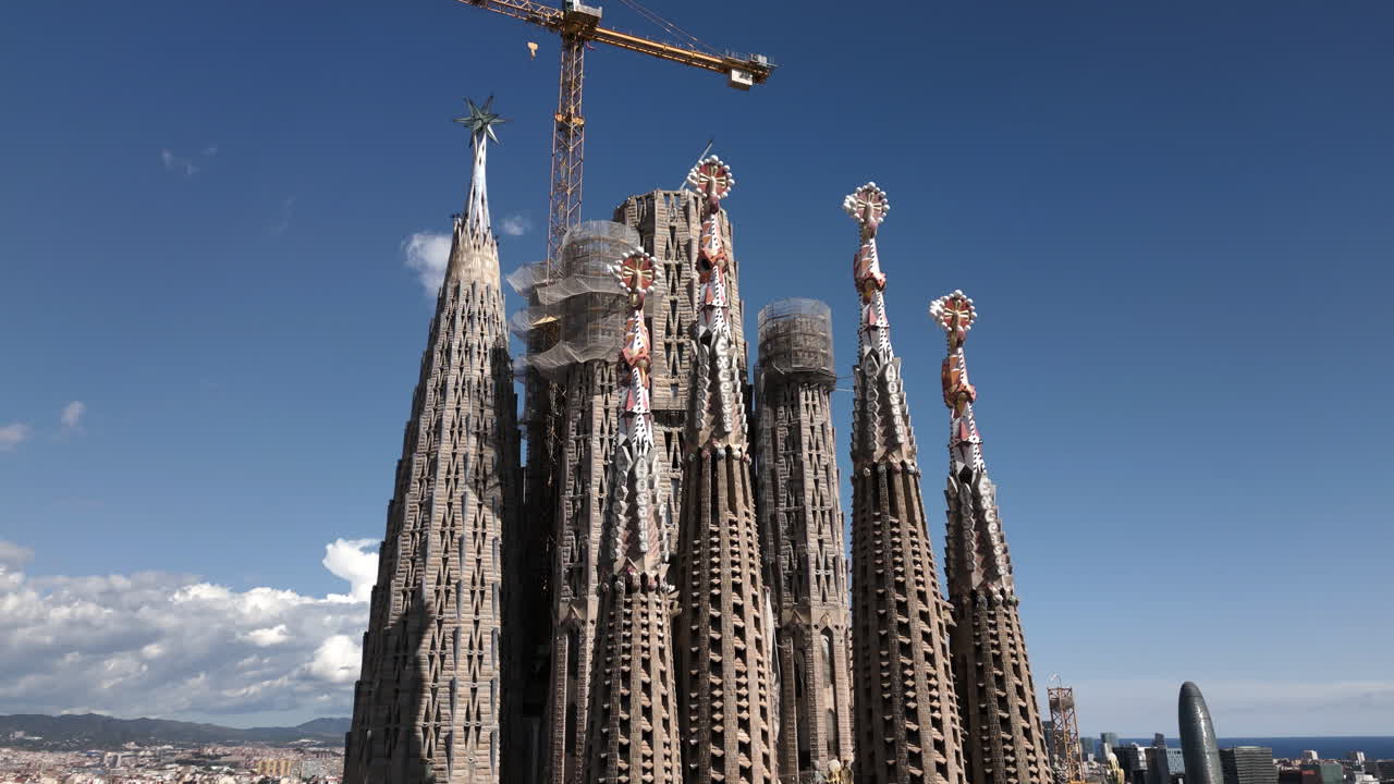 Rising Drone Shot of La Sagrada Familia in Barcelona, Spain