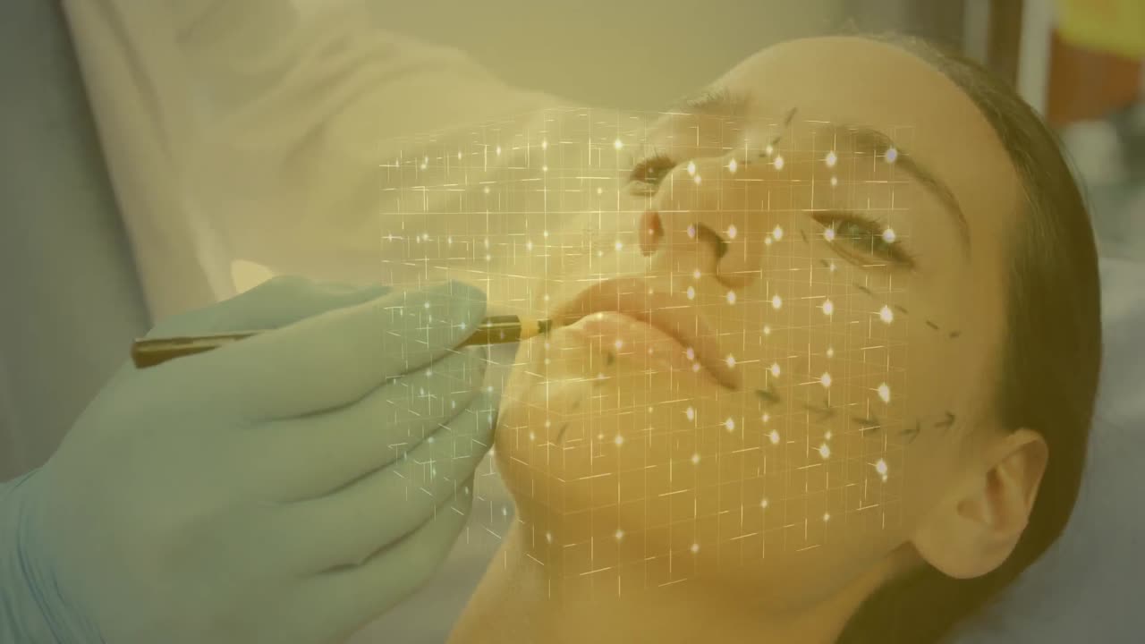 성형 수술을 준비하는 여성 의사의 손 위에 있는 큐브의 애니메이션