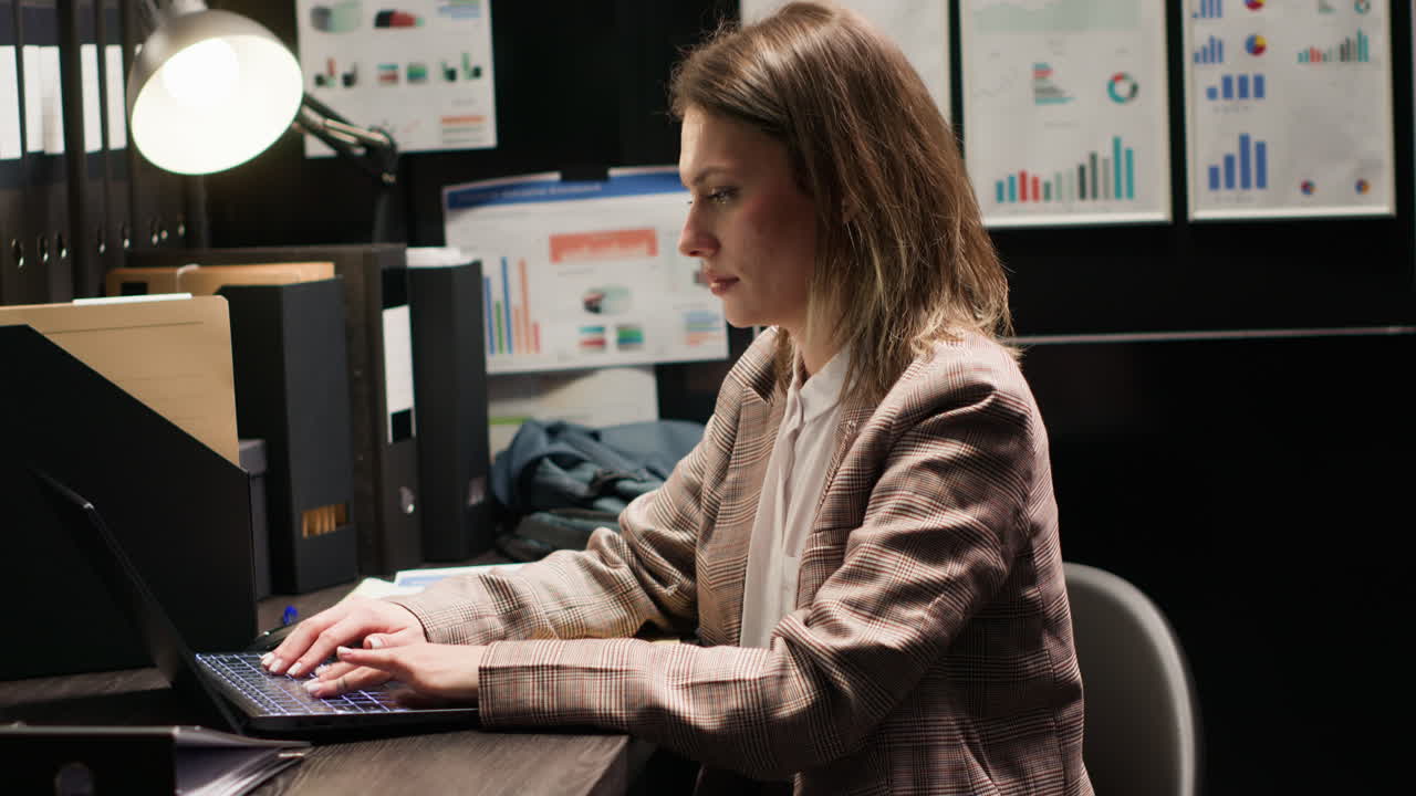 Businesswoman working late in office