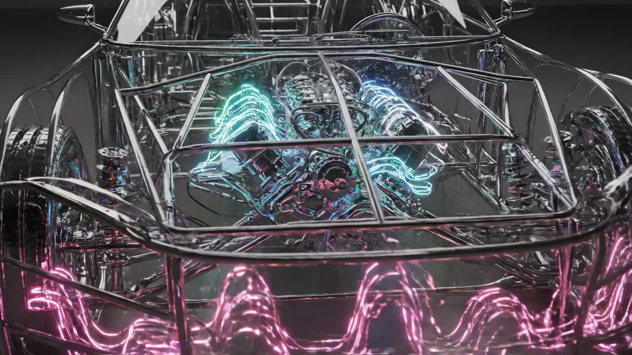 Futuristic Transparent Car with Neon Engine