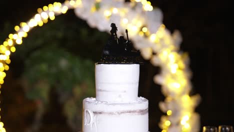 romantic wedding cake with silhouette couple topper