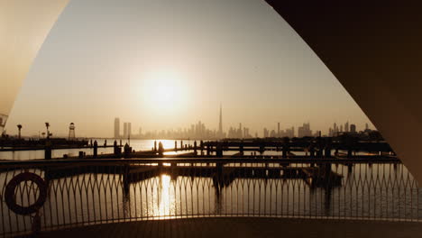 dubai marina sunrise view from a pier