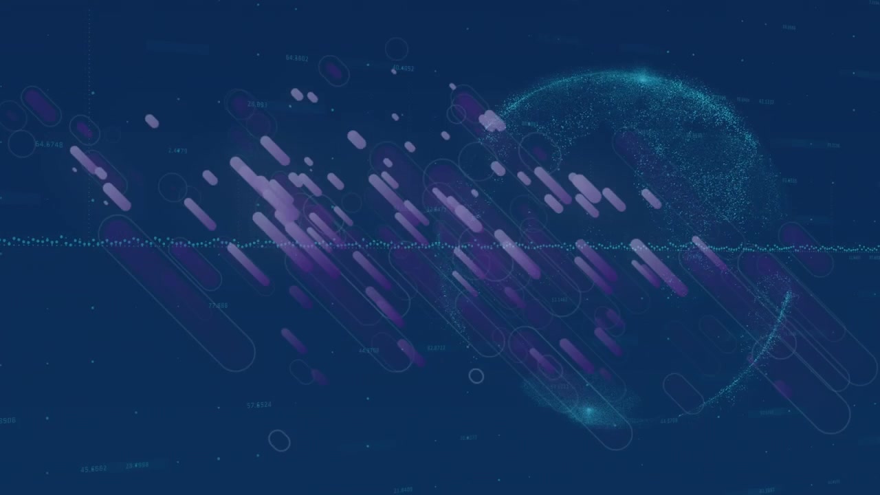 Animation of data processing over purple light trails