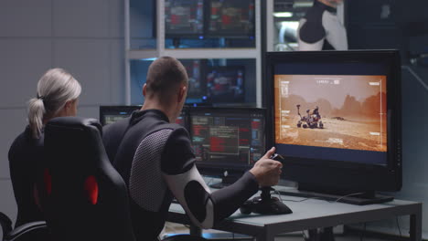 space mission control team overseeing mars rover