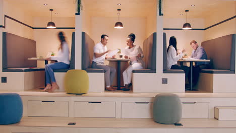 busy modern office pod spaces