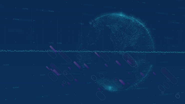 Animation of data processing over purple light trails