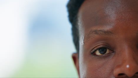 portrait, eye and depression with a black man