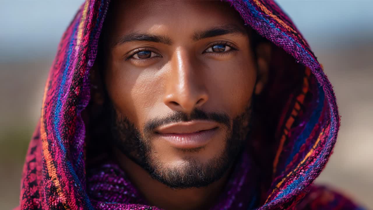 Portrait of a man with a colorful headscarf