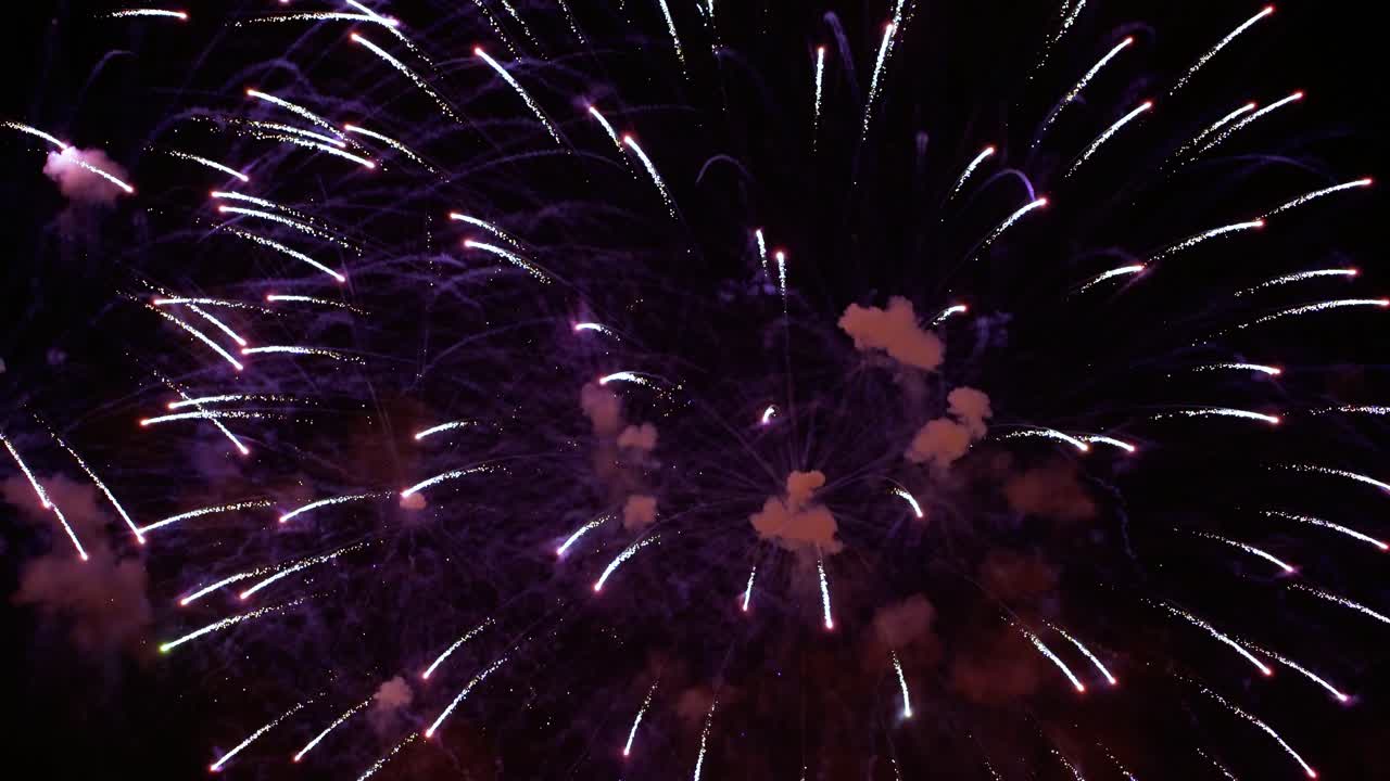 coloridos fuegos artificiales explotando en el cielo nocturno. celebraciones y eventos en colores brillantes.